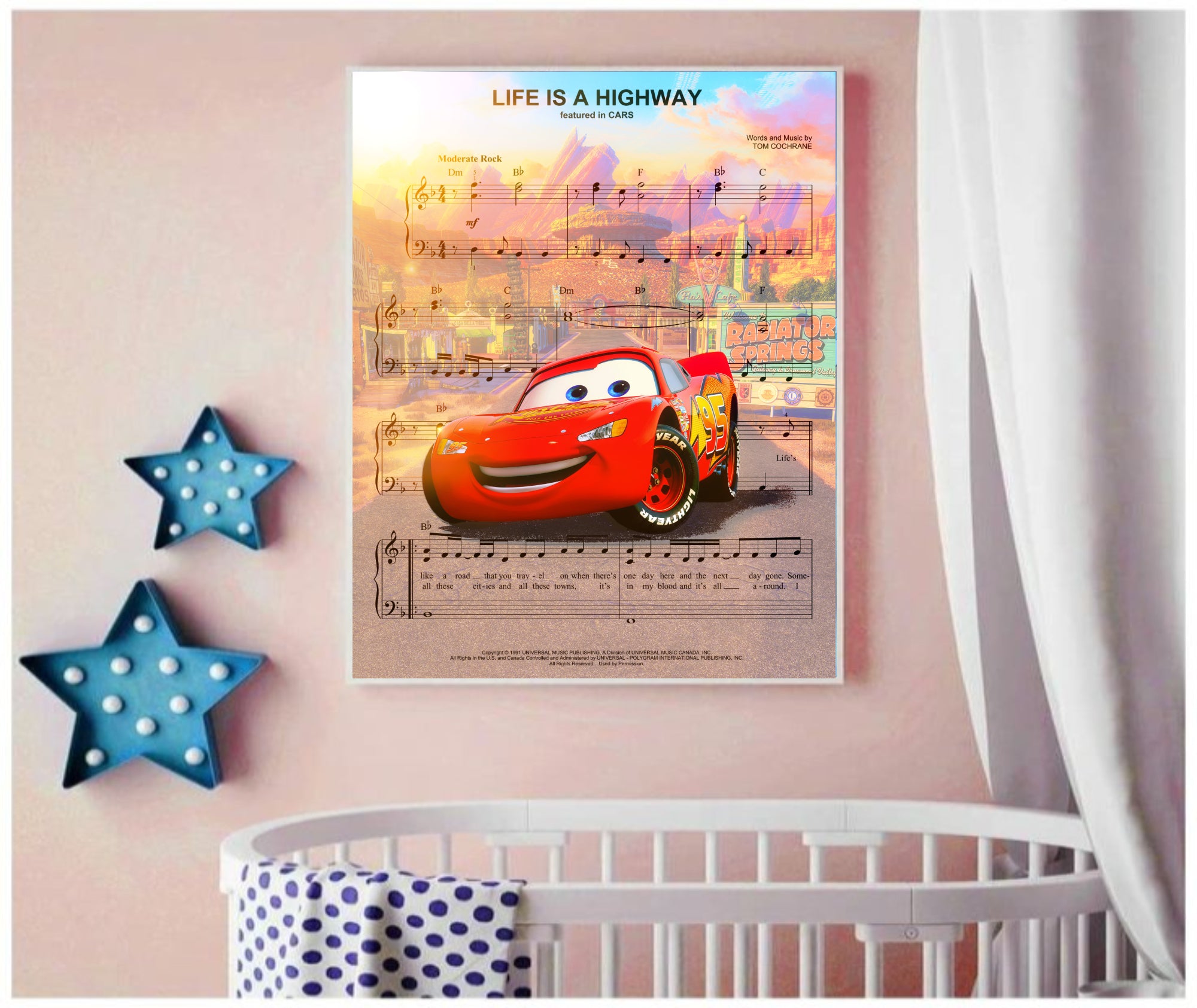 Disney Cars Life is a Highway Sheet Music Original Wall Art Lisa Jaye Art Designs